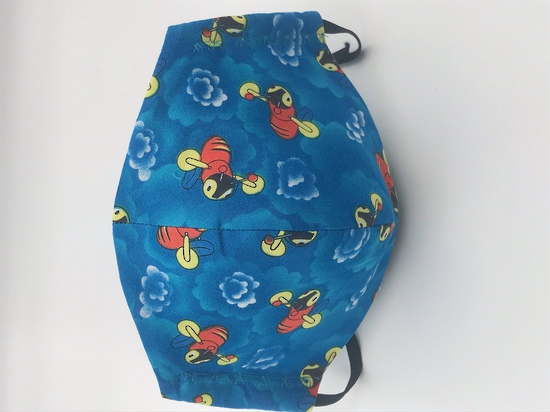 Kiwiana Buzzy Bee with White Polka Dots on Turquoise on Reverse Side - Reversible Limited Edition Face Mask image 1